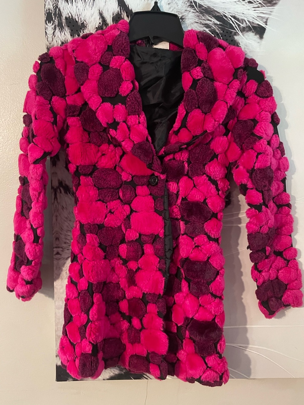Vintage iconic 90’s Y2K Formula X Bubble Faux fur coat Fuschia Pink hour glass S